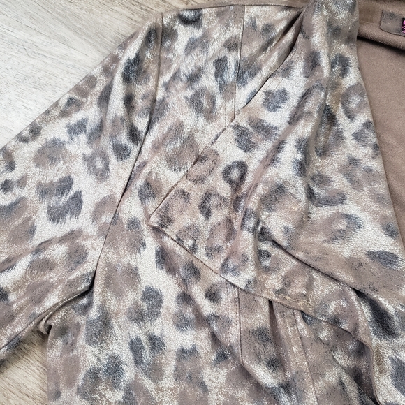 Peck & Peck Leopard Print Faux Suede Open Draped Front Jacket Simmery Cheetah XL - Picture 9 of 12